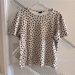 Ann Taylor Polka Dot Short Puffed Sleeve Top Size XL in Black and cream